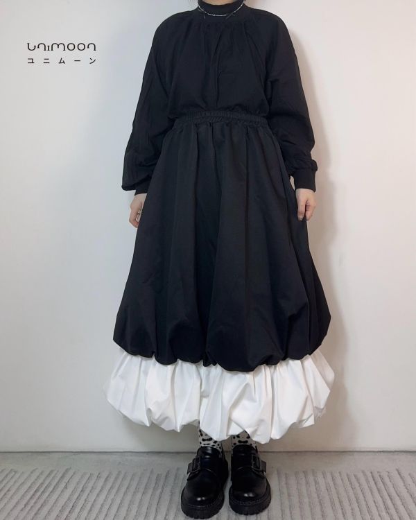 𝟮𝟲𝟮𝟭𝟱 黑白圓舞曲撞色設計花苞裙 