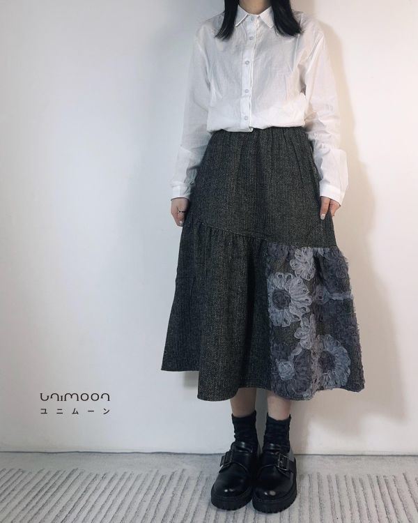 ᴅᴇᴄ 𝟮𝟱-𝟭 灰夜紫藤立體花織毛呢拼接裙 