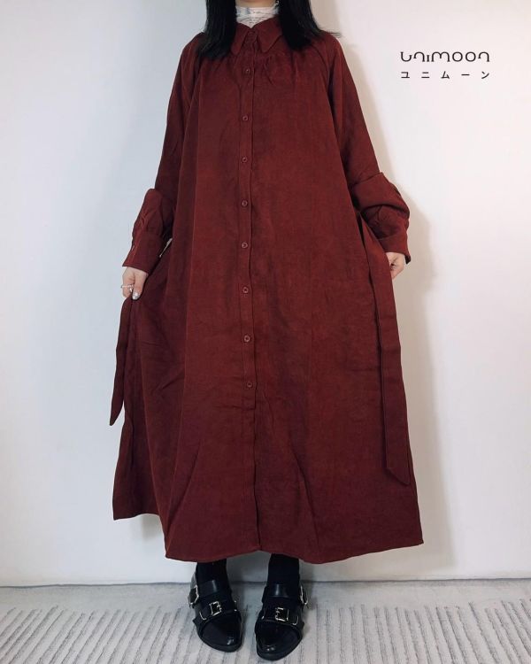 ᴅᴇᴄ 𝟮𝟱-𝟮𝟬 酒紅霧感落肩襯衫洋裝 