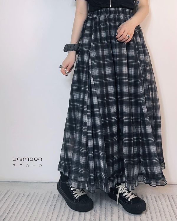 ꜱᴇᴘ 𝟮𝟱-𝟮𝟯 少女心事交錯格三層紗長裙 