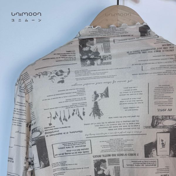 ᴀᴘʀ 𝟮𝟱-𝟭𝟰 褪色報紙復古透膚捲邊彈性打底上衣 