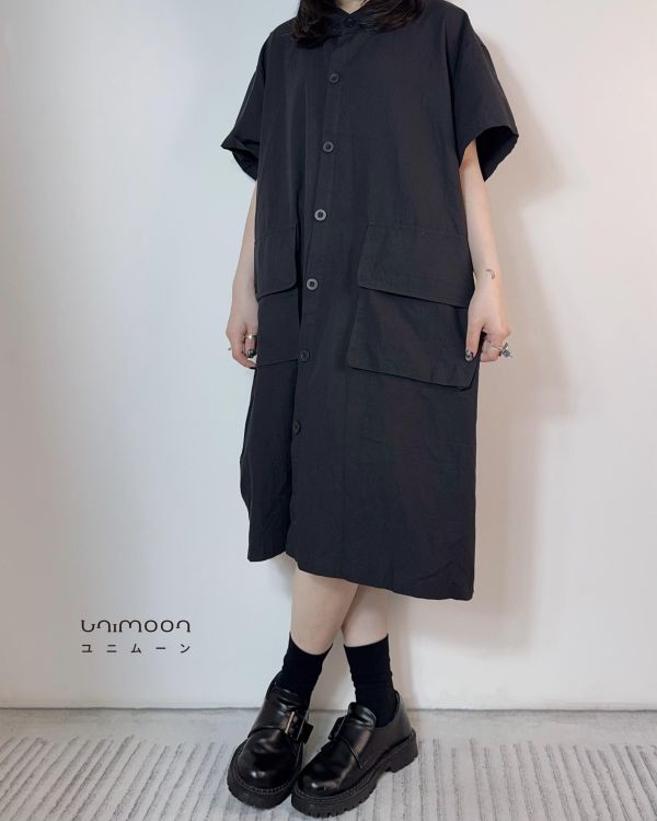 𝟮𝟲𝟯𝟮𝟬 純黑畫布翻蓋口袋襯衫洋裝 