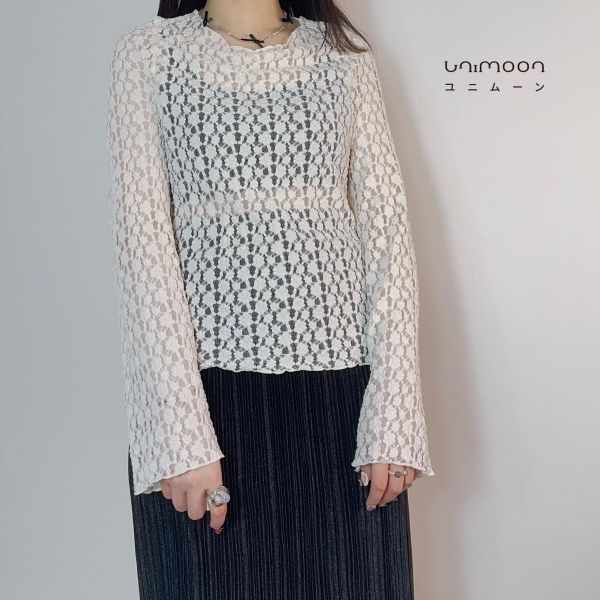 𝟮𝟲𝟯𝟬𝟲  畫廊風刺繡花花透膚卷邊上衣 