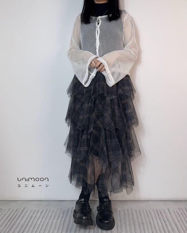 𝟮𝟲𝟭𝟬𝟭 夜色層層格紋設計款紗裙 
