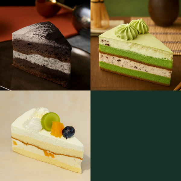 切片蛋糕(黑芝麻，抹茶紅豆，水果） 