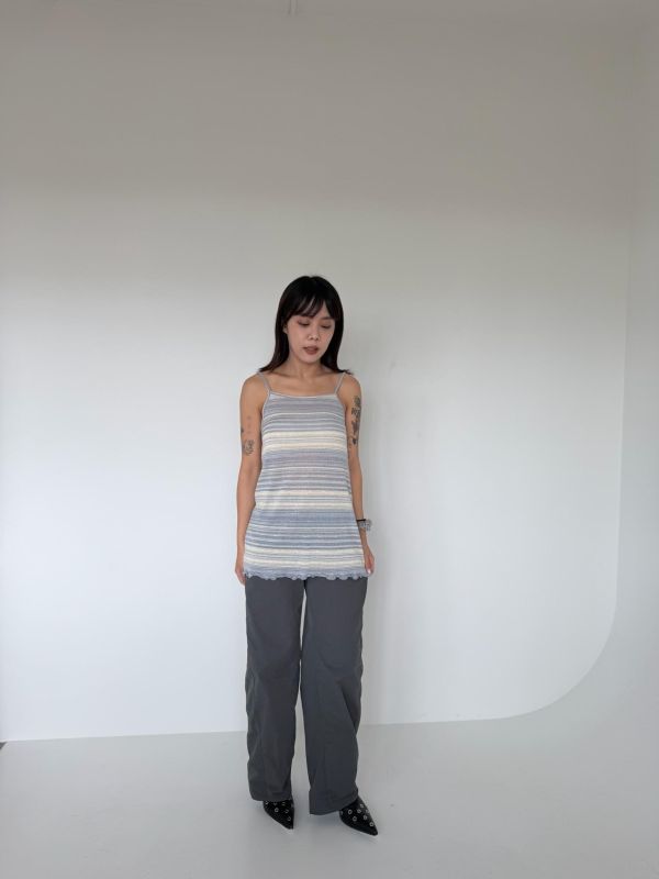 。Tokii選品。木耳邊復古條紋背心 