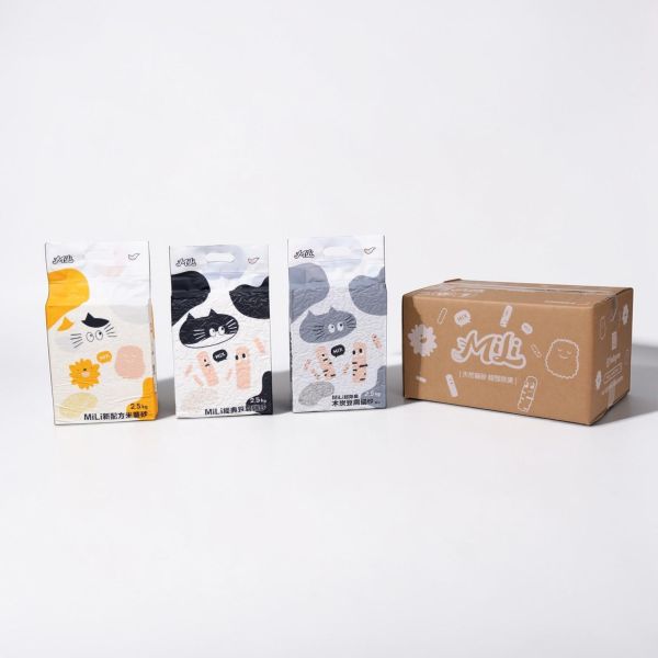 MiL新配方米薯砂＋MiLi 經典豆腐貓砂＋MiLi 超除臭木炭豆腐貓砂 (無味) (組合)（2.5kg/包） 
