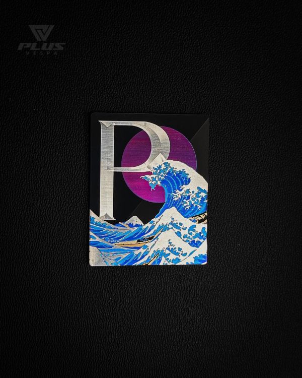 浮世繪海嘯A款  雷雕鈦片 含底座 