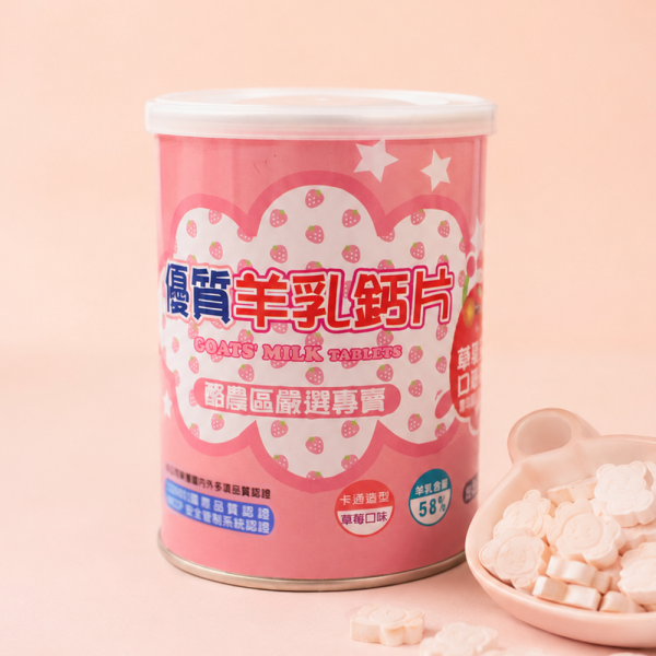 草莓調味羊乳片 125片 草莓羊乳片,羊乳片,草莓調味羊乳片,羊奶片,羊乳錠,兒童零食,營養點心,卡通羊乳片,羊乳營養補充,全家點心,健康零食,125錠,台灣穀堡