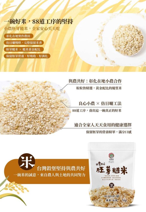 與農共好 胚芽糙米 1kg 胚芽糙米,與農共好胚芽糙米,糙米推薦,胚芽米推薦,台灣糙米,彰化糙米,契作糙米,友善耕作糙米,健康糙米,高纖米,膳食纖維糙米,營養糙米,胚芽米,全穀米,健康主食推薦,養生米推薦,糙米飯推薦,台灣好米,在地小農契作,友善農法稻米,天然糙米,低加工稻米,日本仿日曬工法,慢烘糙米,優質糙米推薦,家庭健康米,台灣穀堡,中興米系列,健康飲食推薦,全家人適合的米,高營養價值糙米,優質白米替代,永續農業支持,在