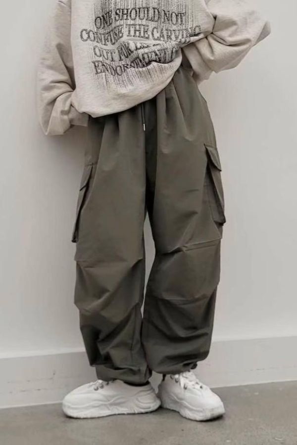 工裝抽繩尼龍風褲 