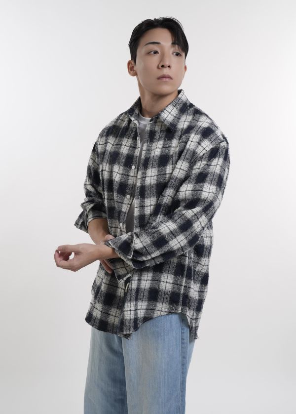 復古刷紋格紋襯衫 