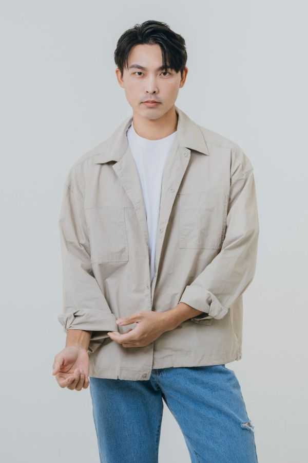 翻領抽繩工裝襯衫 