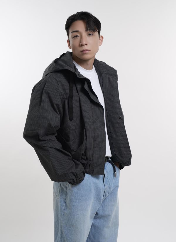 廓形防風感格紋連帽夾克 