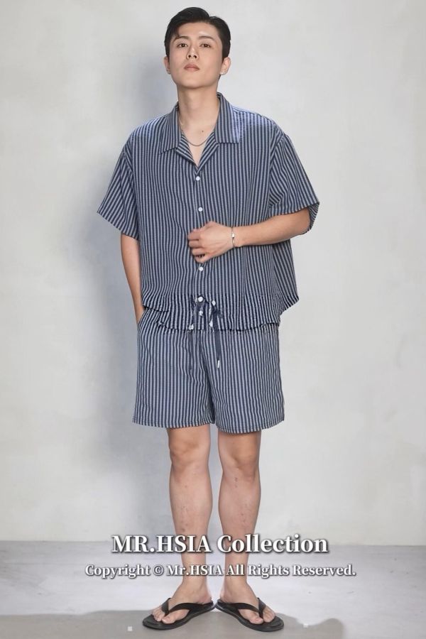 古巴領泡泡紗涼爽短襯衫 