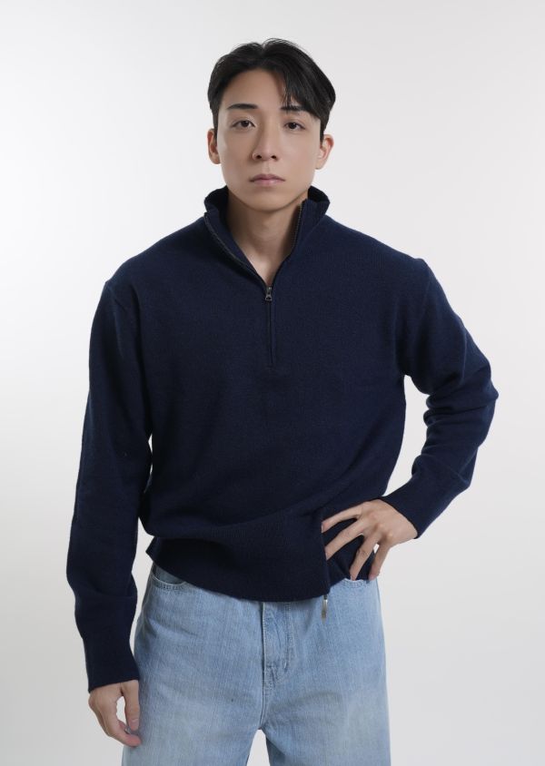 立領半開襟羊毛針織上衣 