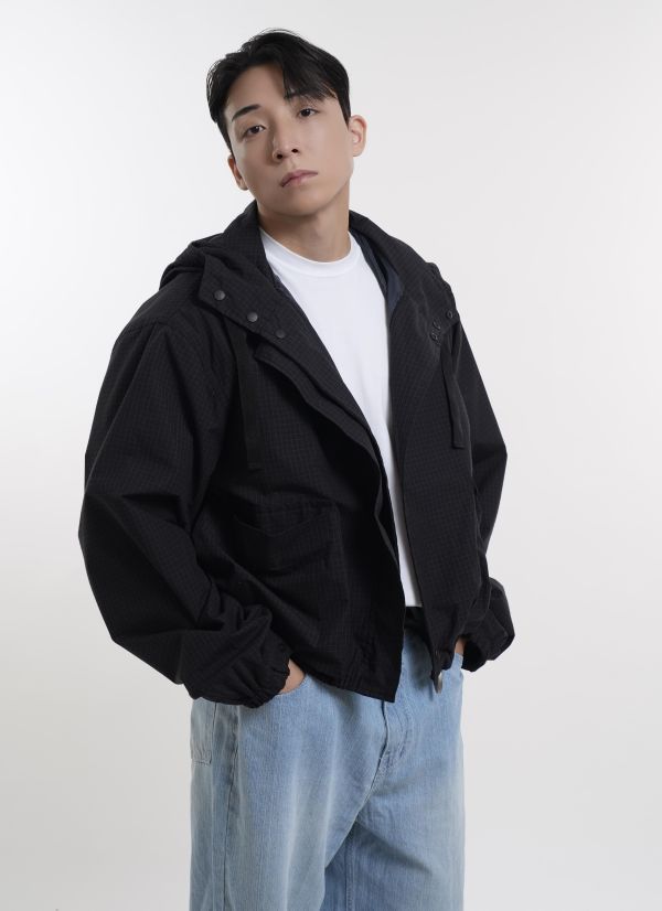 廓形防風感格紋連帽夾克 