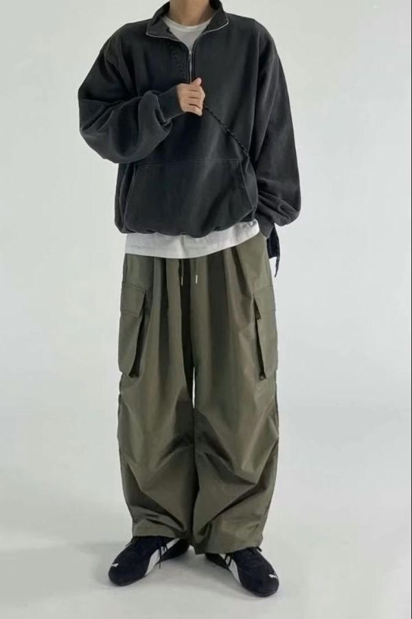 工裝抽繩尼龍風褲 