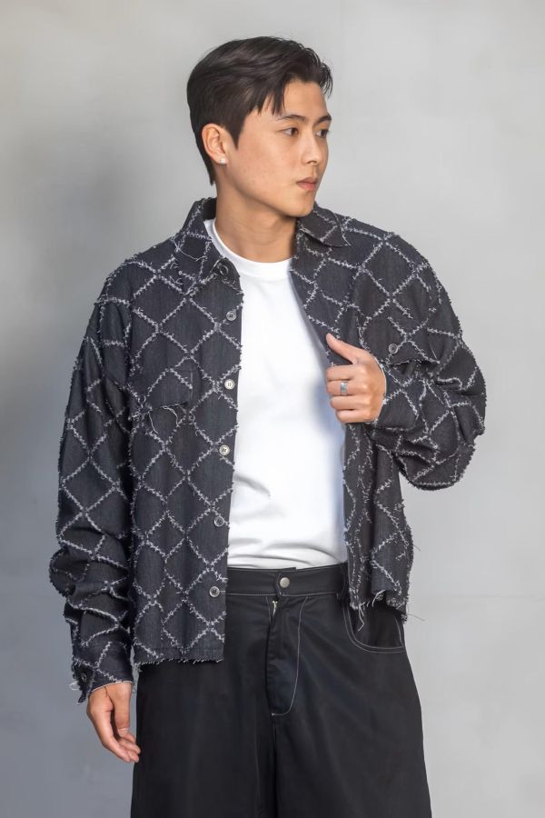 幾何菱格廓形牛仔夾克 