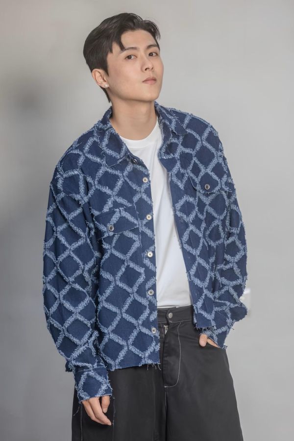 幾何菱格廓形牛仔夾克 