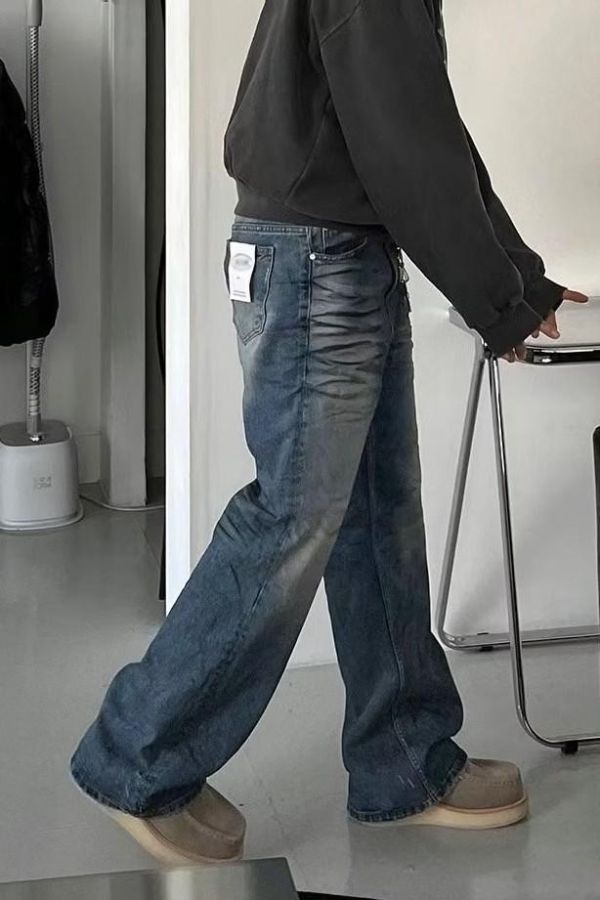 街頭仿舊牛仔小喇叭褲 