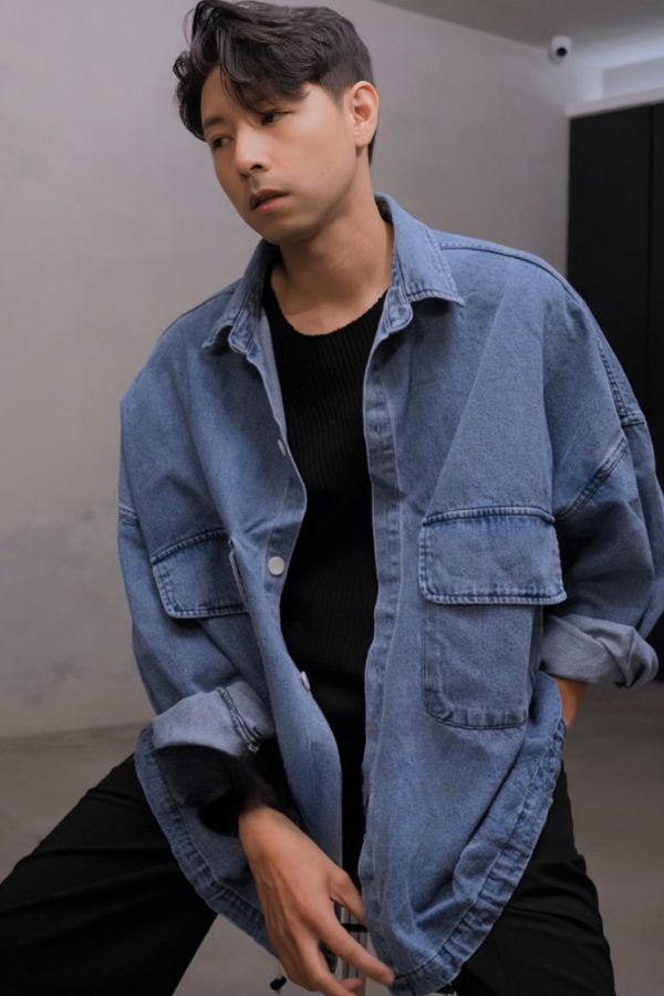 Over size牛仔抽繩夾克 