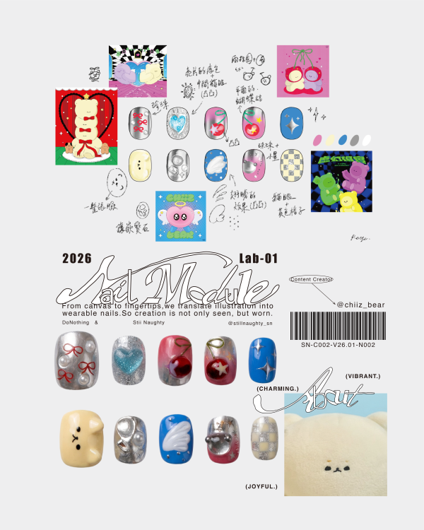 Nail Module｜起司貝爾 Chiiz Bear 穿戴甲,美甲,插畫,創作者聯名,珍德瑟,獨家開發,周邊商品,錄音帶盒,收藏,藝術品,STILLNAUGHTY,美甲片,設計師聯名,指甲貼,藝術周邊,復古包裝,交換禮物,潮流美甲