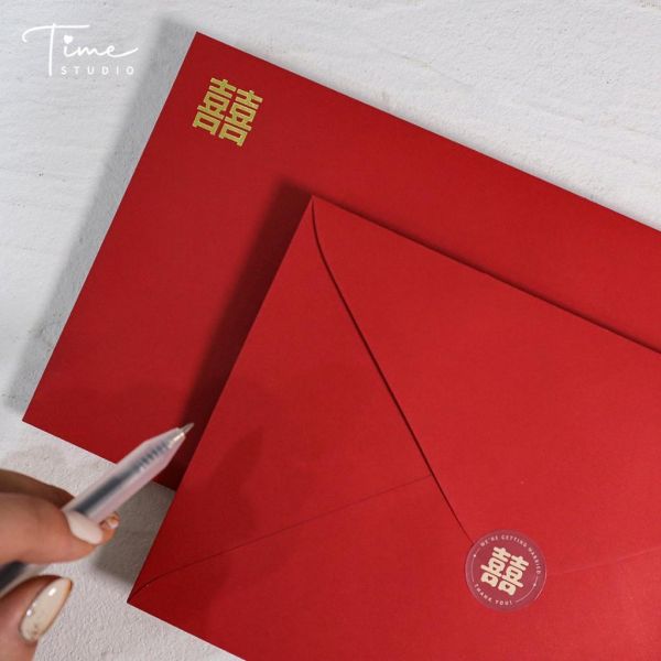 【現貨】囍字燙金信封｜快速出貨 喜帖燙金信封送貼紙 喜帖信封 請柬信封 長方形信封 方形信封 長條信封 婚卡信封 燙金 