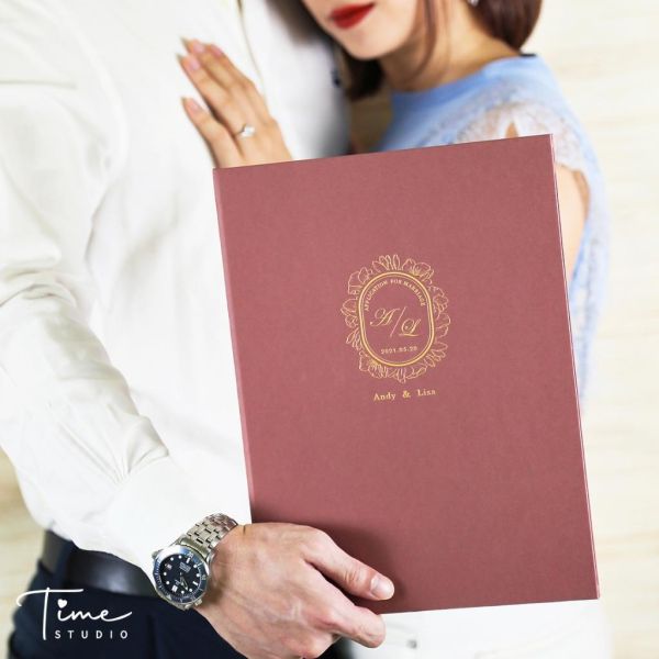 【客製】百花齊放／燙金結婚書約｜藕/紅 結婚證書 證書夾 書約夾 書約 婚約 結婚必備 