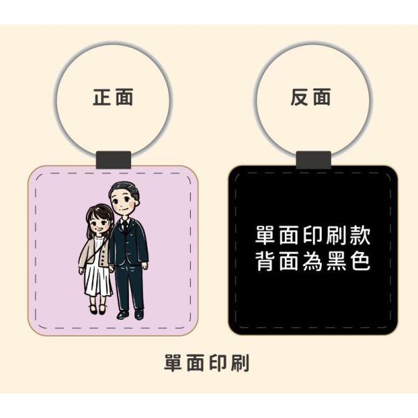 客製化 皮革鑰匙圈｜Q版 手繪 相片 情侶 家人 紀念日 似顏繪 夫妻 姊妹 寵物 