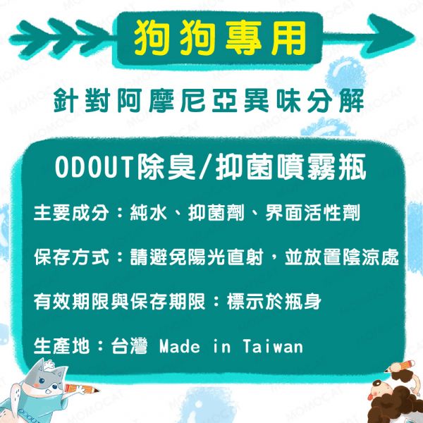 現貨【臭味滾狗狗專用除臭抑菌噴霧1000ml】ODOUT台灣製造寵物環境清潔分解狗臭味尿味【MOMOCAT摸摸貓】E82 臭味滾,ODOUT,除臭噴霧,抑菌,抗菌,消臭,清潔,貓尿味,狗尿味,狗臭味,貓臭味