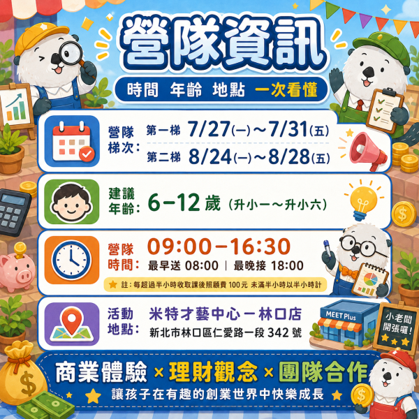 【7/27 ~ 7/31、8/24 ~ 8/28  小老闆創業理財營】 