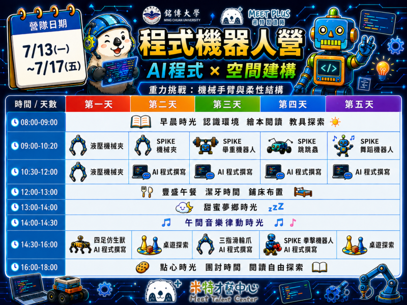 【7/13 ~ 7/17 米特 LEGO SPIKE 程式機器人夏令營】 銘傳大學 基河校區 