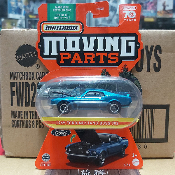 Mattel 美泰兒 | MATCHBOX 火柴盒小汽車 | MOVING PARTS 移動部件 | 1969 FORD MUSTANG BOSS 302 福特 | 野馬 | 全新未拆 | 現貨 