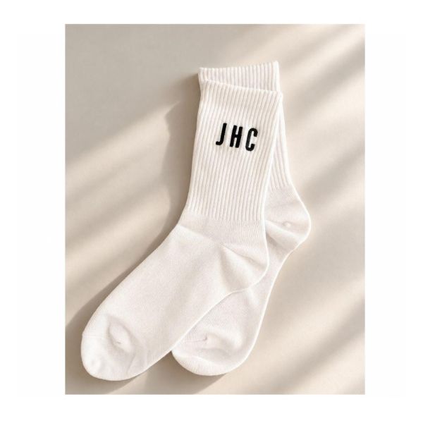 品牌訂製刺繡純棉透氣襪 JHC襪子,錦禾萃襪子,中筒襪,白色中筒襪,刺繡襪,羅紋襪,休閒襪,百搭襪子,品牌襪子,簡約襪子,白襪,穿搭襪