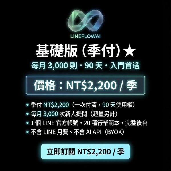 2200季付 LINE AI客服,SalesFlow,智能客服,官方帳號,CRM,SaaS,年費,BYOK,emmasignal,艾瑪AI