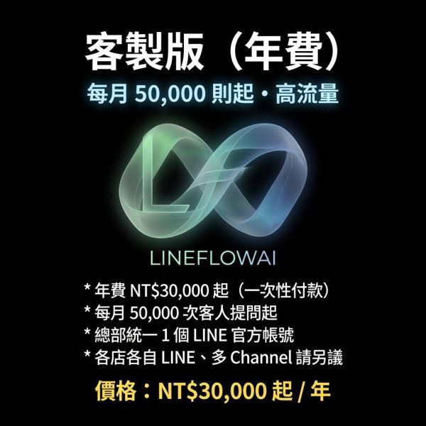 LineFlowAI 客製版（年費） LINE AI客服,LineFlow 客製版（年費）,企業級,30000,多分店,智能客服,lineflowai,emmasignal,艾瑪AI