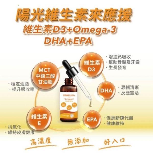 寶齡富錦 液態維生素D3+Omega3(DHA/EPA)滴劑 30ml 