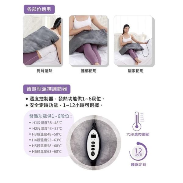WELL-DAY 晶晏動力式熱敷墊 石墨烯溫控熱敷 六段溫度控制 保溫保暖 遠紅外線 WD-GH330 