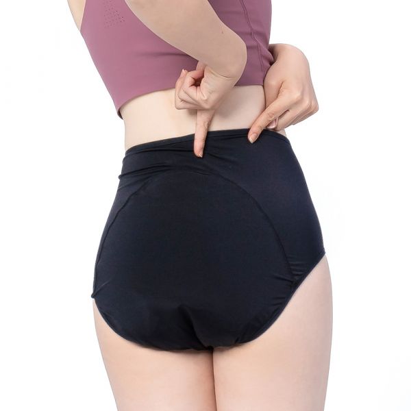 Nuan Gong | Extended Length, Extra Absorbency, Tranquil Black High-Waist Period Panties for Night Use 暖宮,月亮褲,夜用,加長加量,高腰生理褲,月經內褲,生理褲,抗菌生理褲,透氣生理褲,台灣內褲,台灣生理褲,暖宮,暖暖包,保暖子宮,暖宮貼,暖宮腰帶,暖宮神氣