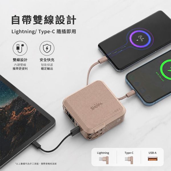 【SHOPA 夏帕】15000mAh全能旅充行動電源｜自帶雙線・AC插頭・數位顯示・折疊支架・多孔輸出 行動電源
行動電源推薦
快充行動電源
大容量行動電源
自帶線行動電源
PD 快充行動電源
Type-C 行動電源
旅行行動電源