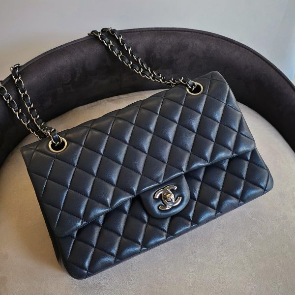 Chanel CF25 羊皮深藍銀扣 Chanel 香奈兒包包 小香腰包 CF25 WOC、精品包、名牌包、精品包推薦、精品二手包、經典款