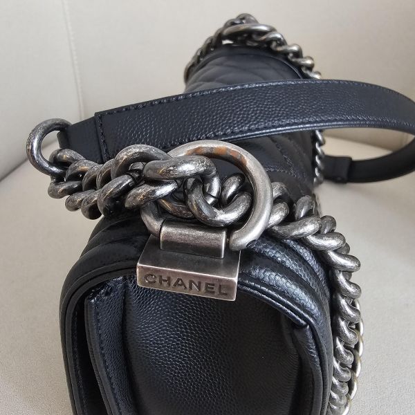 Chanel Boy20 黑色荔枝銀扣 晶片 Chanel 香奈兒包包 BOY20黑銀 小香腰包 CF WOC、精品包、名牌包、精品包推薦、精品二手包、經典款