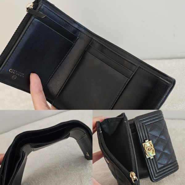Chanel 黑金Boy三折短夾 Chanel 香奈兒包包 小香Boy黑金三折短夾 黑金雙c拉鍊卡包 長盒子黑金羊皮 化妝盒 vanity21 藍色荔枝 小香腰包 CF WOC、精品包、名牌包、精品包推薦、精品二手包、經典款