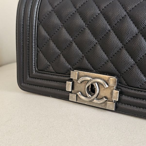 Chanel Boy20 黑色荔枝銀扣 晶片 Chanel 香奈兒包包 BOY20黑銀 小香腰包 CF WOC、精品包、名牌包、精品包推薦、精品二手包、經典款