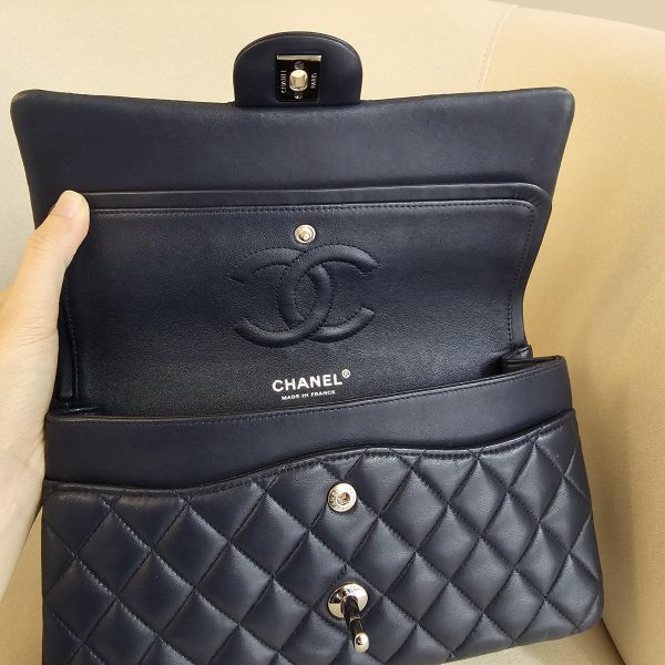 Chanel CF25 羊皮深藍銀扣 Chanel 香奈兒包包 小香腰包 CF25 WOC、精品包、名牌包、精品包推薦、精品二手包、經典款