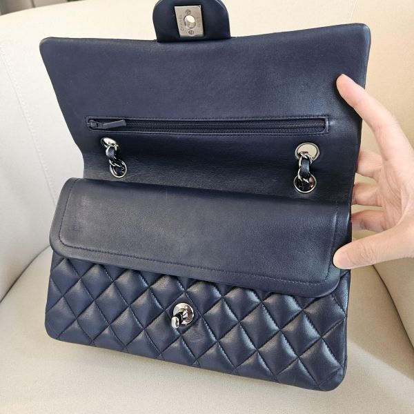 Chanel CF25 羊皮深藍銀扣 Chanel 香奈兒包包 小香腰包 CF25 WOC、精品包、名牌包、精品包推薦、精品二手包、經典款