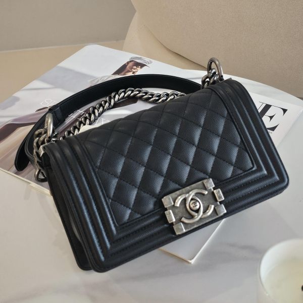 Chanel Boy20 黑色荔枝銀扣 晶片 Chanel 香奈兒包包 BOY20黑銀 小香腰包 CF WOC、精品包、名牌包、精品包推薦、精品二手包、經典款