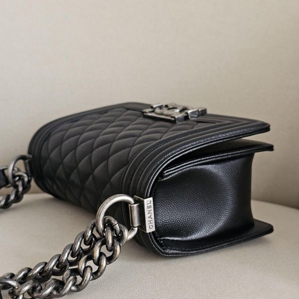 Chanel Boy20 黑色荔枝銀扣 晶片 Chanel 香奈兒包包 BOY20黑銀 小香腰包 CF WOC、精品包、名牌包、精品包推薦、精品二手包、經典款