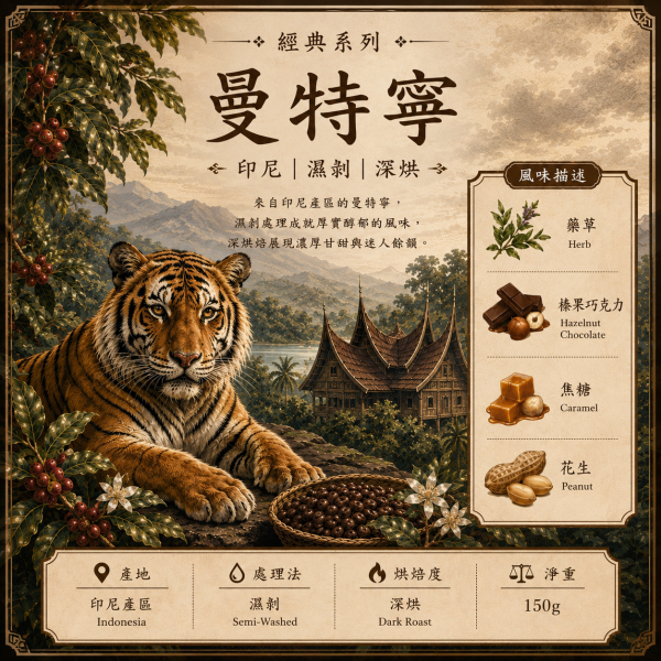 《小旅行Cafe》曼特寧 - 藥草 | 榛果巧克力 | 花生  | 焦糖 